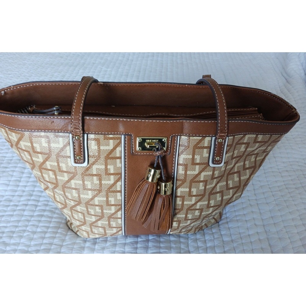 Nine West‎ Printed Square 9S Tote Shoulder Bag, Camel Multicolor